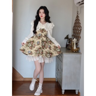 Set áo sơ mi cổ nơ kèm đầm hai dây họa tiết sang chảnh cho nữ