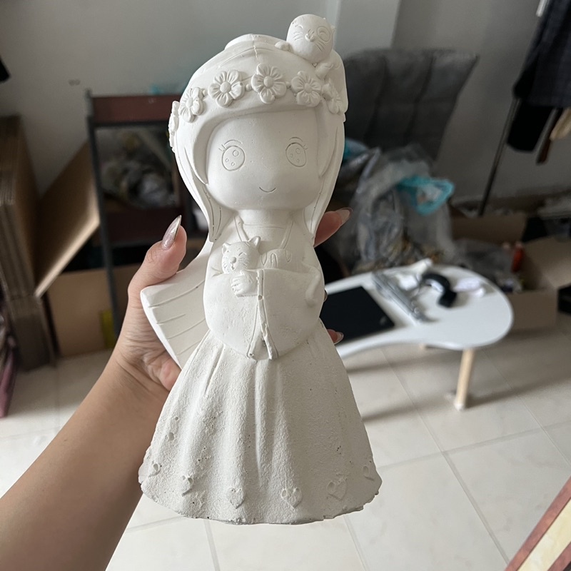Tô Tượng Thạch Cao Màng Công Chúa Size Đại 18-24cm Kèm Màu Cọ Khay Pha Màu Tượng Thạch Cao Gấu Pooh