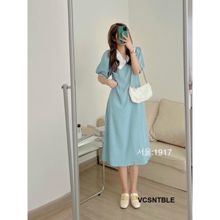 Váy Cổ Sen Nhọn Tay Bo Ly Eo
