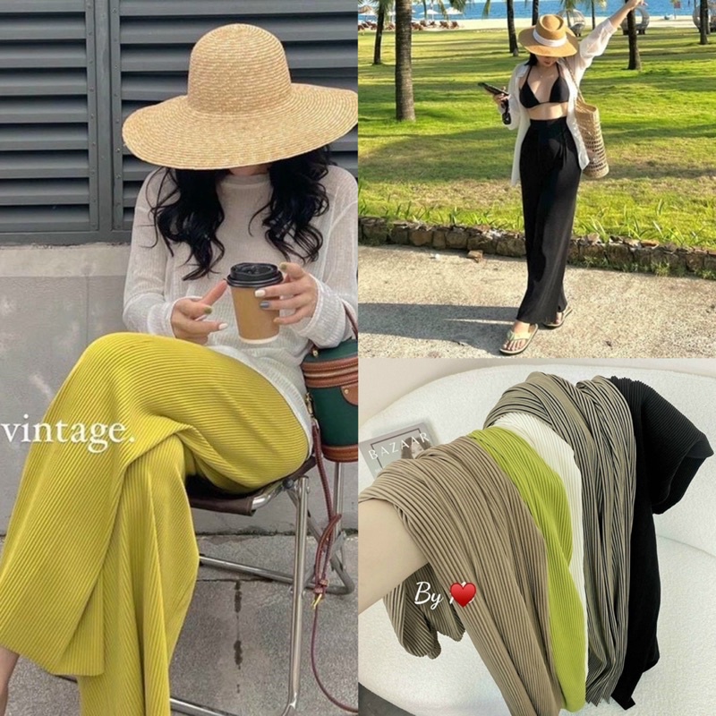 Quần Cullotes tăm dáng suông thun gân Hàn cạp chun co giãn nữ Freesize hack dáng mặc đi học đi chơi du lịch