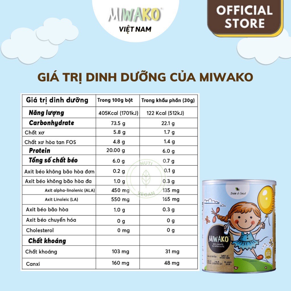 Sữa Hạt Hữu Cơ Miwako Vị Gạo, 24 Grains Vị Cacao Hộp 700g - Miwako Official Store