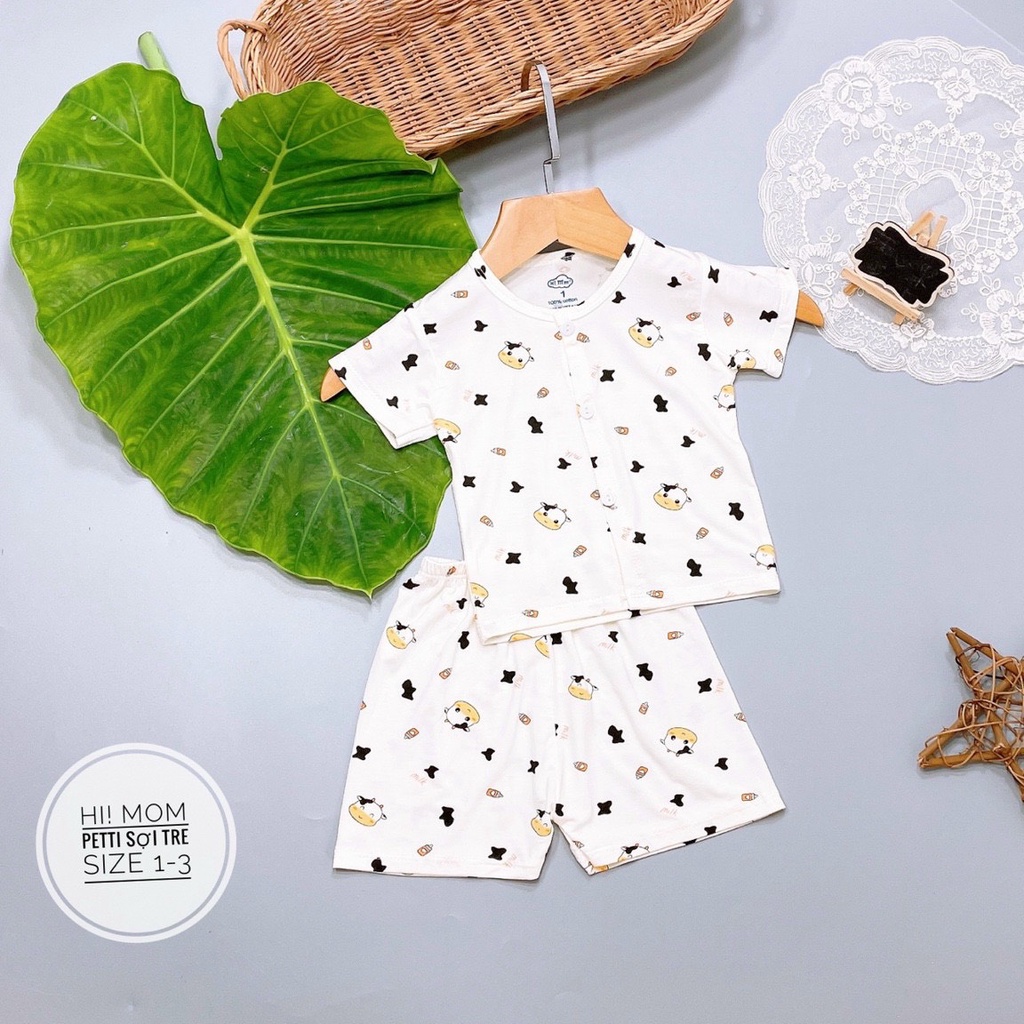 Bộ CỘC TAY sơ sinh Himom chất Pettit cài khuy giữa cho bé