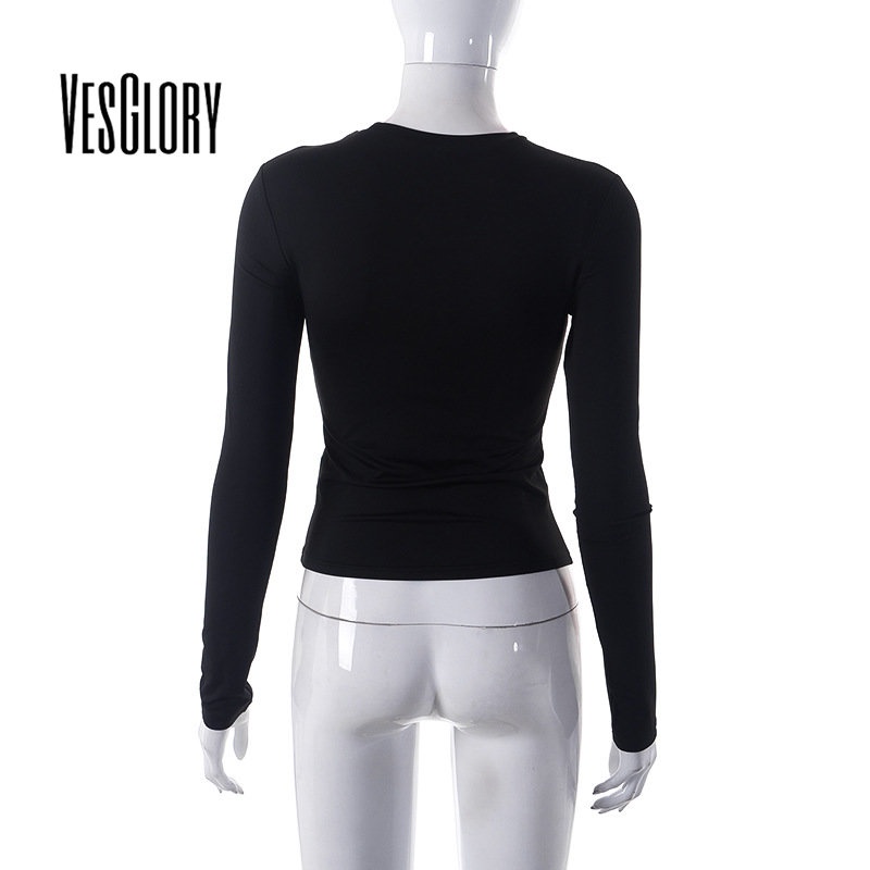 Áo Thun Tay Dài Cổ Tròn Màu Trơn Dáng Ôm Thời Trang Quyến Rũ Cho Nữ