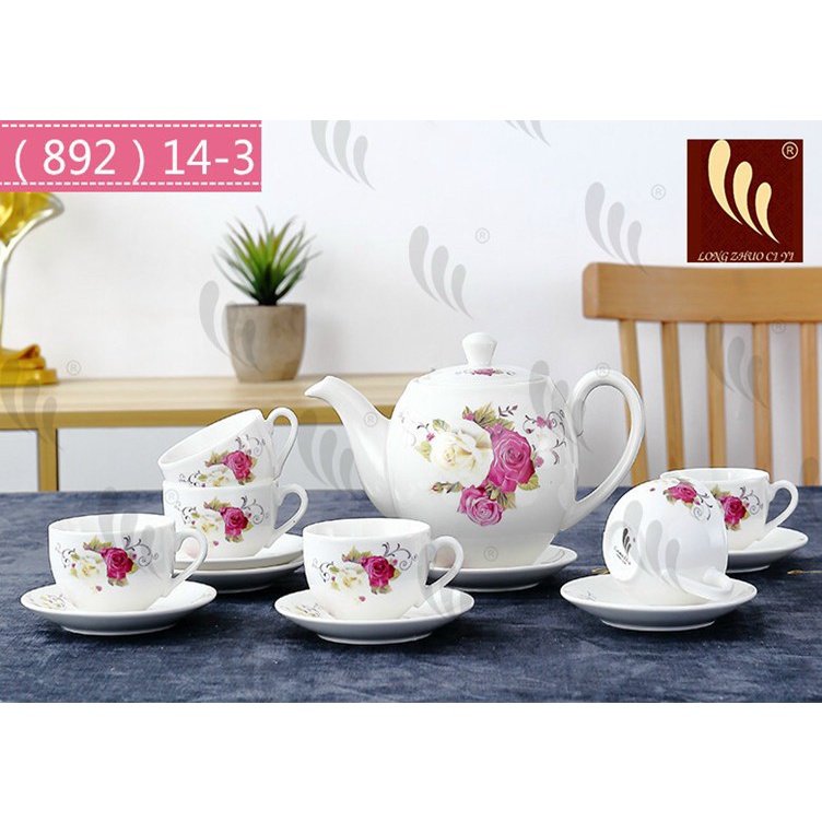 Bộ tách trà hình TRÚC bao gồm 1 ấm pha trà, 6 ly sứ có quai, 7 dĩa sứ, làm quà tặng cực sang | BigBuy360 - bigbuy360.vn