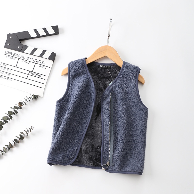 Áo Khoác Sát Nách Lót Nhung Màu Trơn Thời Trang Mùa Đông Cho Bé