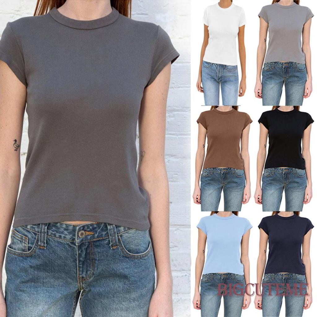 Áo Thun Tay Ngắn Cổ Tròn Màu Sắc Đơn Giản Thời Trang Mùa Hè Cho Nữ