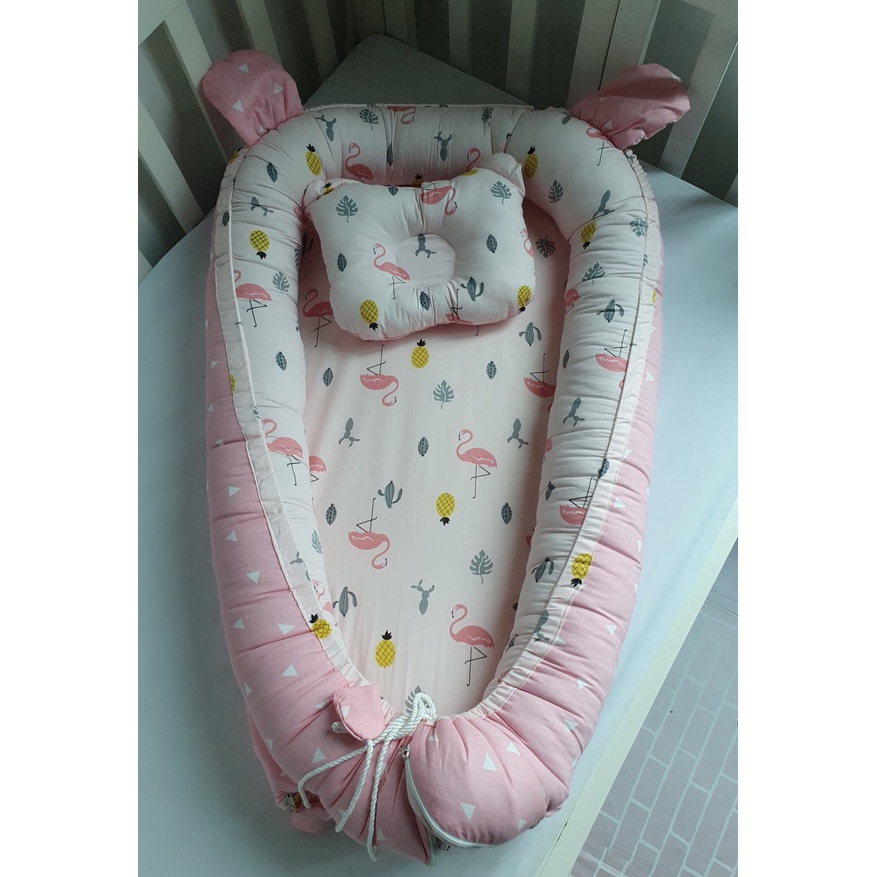 Nôi ngủ chung giường massage cho bé TOPAZ cao cấp giúp bé có giấc ngủ ngon êm ái  tặng kèm gối nằm giao mẫu ngẫu nhiên