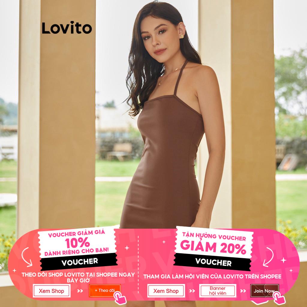 Lovito Đầm bodycon trễ vai trơn màu L24ED007 (Nâu sô cô la)