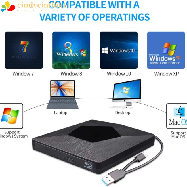 Đầu Đọc Đĩa DVD / CD DVD Gắn Ngoài Kết Nối Usb 3.0 Type-C Cho Máy Tính Để Bàn