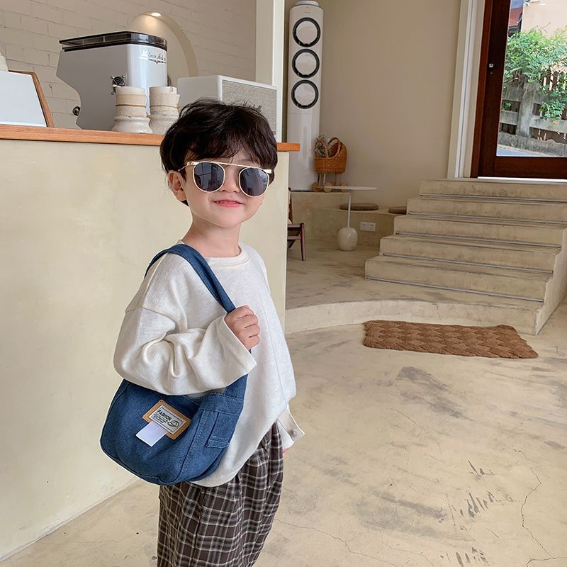 Túi Đeo Chéo Nhỏ Bằng Vải Canvas Phong Cách Thời Trang Đường Phố Đơn Giản Dành Cho Bé Trai Bé Gái