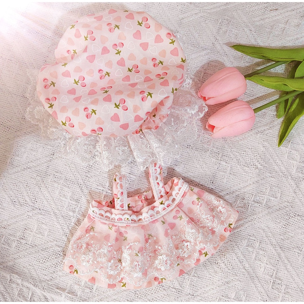 Búp Bê Mặc Váy Yếm Kèm Mũ Vải Cotton 20cm Thiết Kế Dễ Thương Cho Bé
