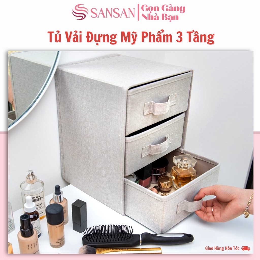 Tủ Vải Ngăn Kéo 3 Tầng Đựng Đồ Đa Năng, Đựng Mỹ Phẩm