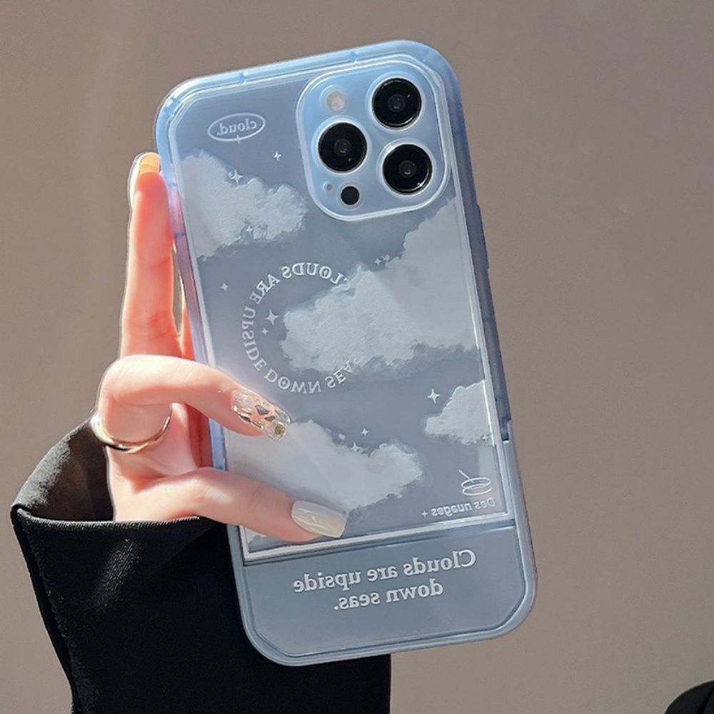 Ốp Điện Thoại TPU Dẻo Họa Tiết Bầu Trời Đầy Sao / Đám Mây Kèm Giá Đỡ Tàng Hình Cho IPhone 14 13 12 11 Pro Max