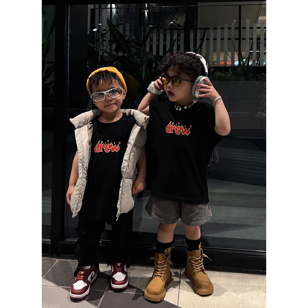 Áo thun gia đình drew lửa đơn ss 2023 , áo phông trẻ em unisex , Kid_genz