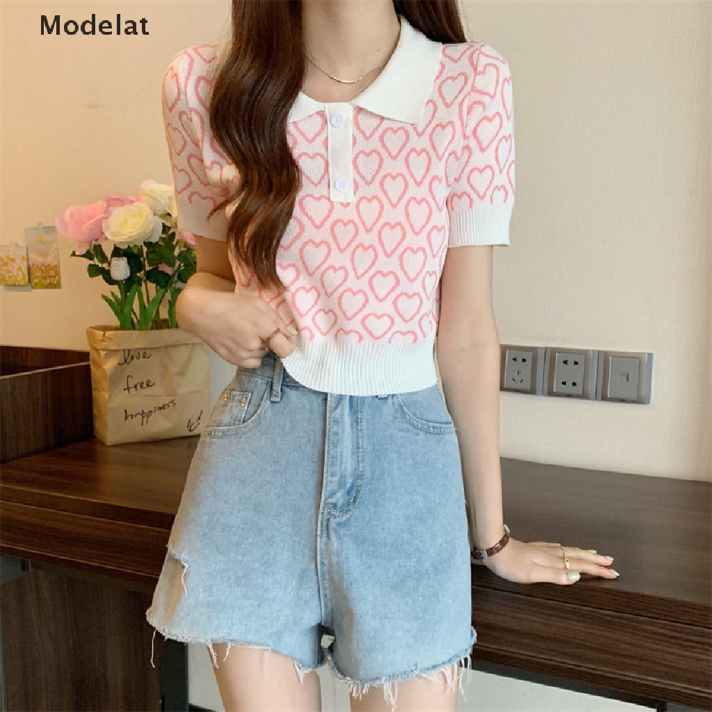 Áo Thun Crop Top Dệt Kim Tay Ngắn Cổ POLO Thời Trang Mùa Hè Cho Nữ