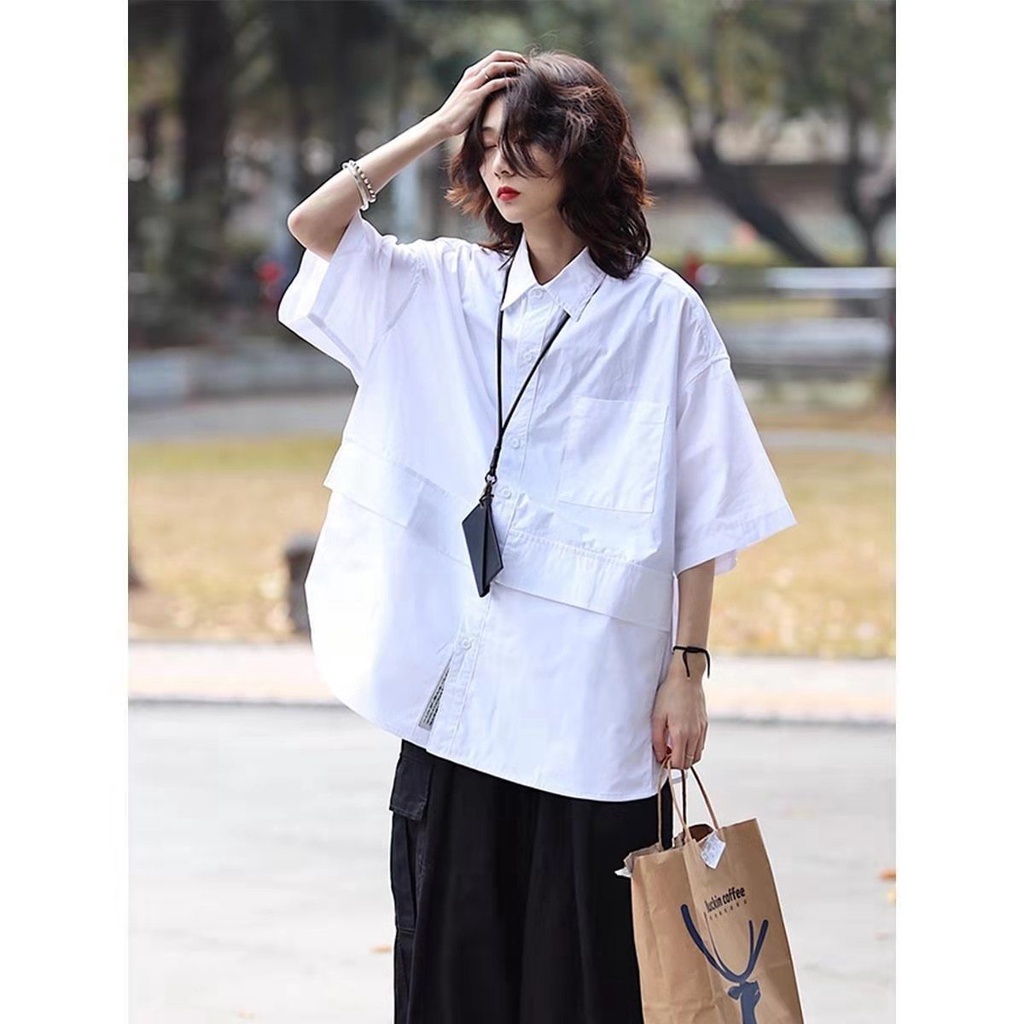 Áo Sơ Mi Tay Ngắn Dáng Rộng Màu Sắc Đơn Giản Thời Trang Xuân Hè Cá Tính Cho Cặ