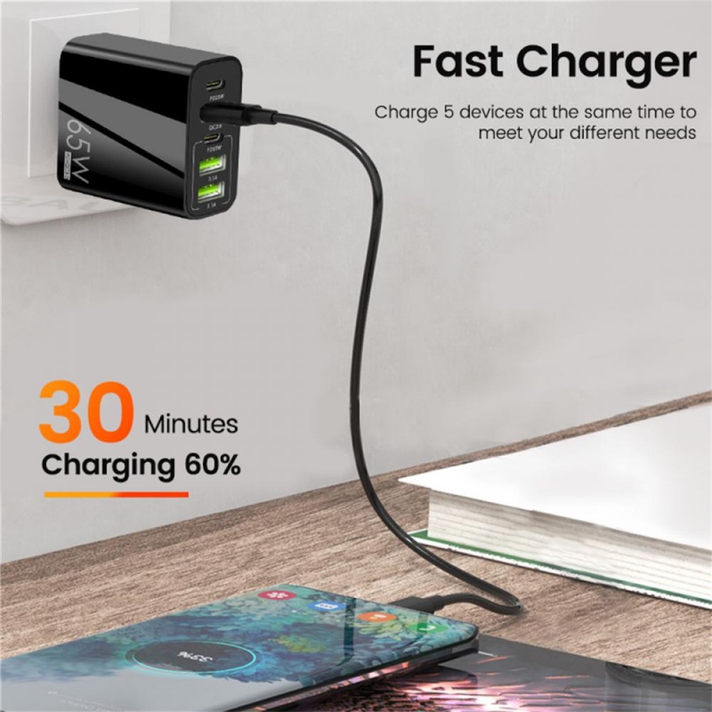 Củ Sạc Nhanh 4A PD 65W + 3 Cổng USB Tiện Dụng Cho Tất Cả Các Dòng Điện Thoại