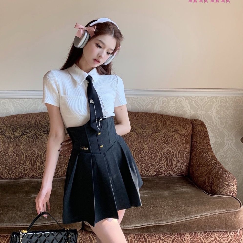 Set Áo Thun Ngắn Tay + Chân Váy Chữ a Lưng Cao Màu Đen Thời Trang Xuân 2023 Cho Nữ103250