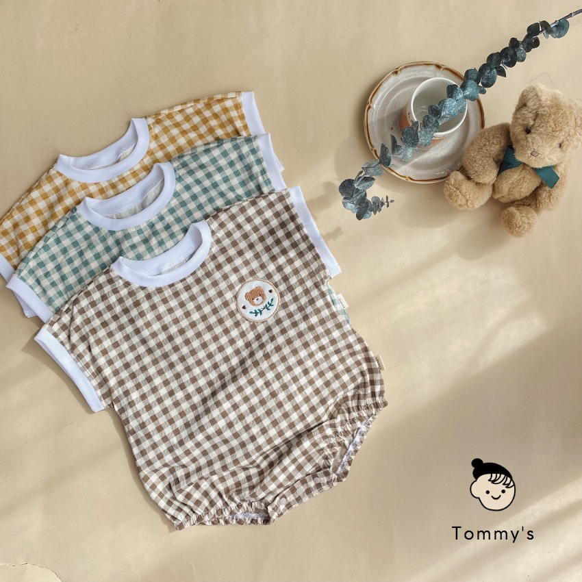 Body ngắn tay cho bé 0-24 tháng hoạ tiết gấu thun cotton xuất Hàn mềm mát