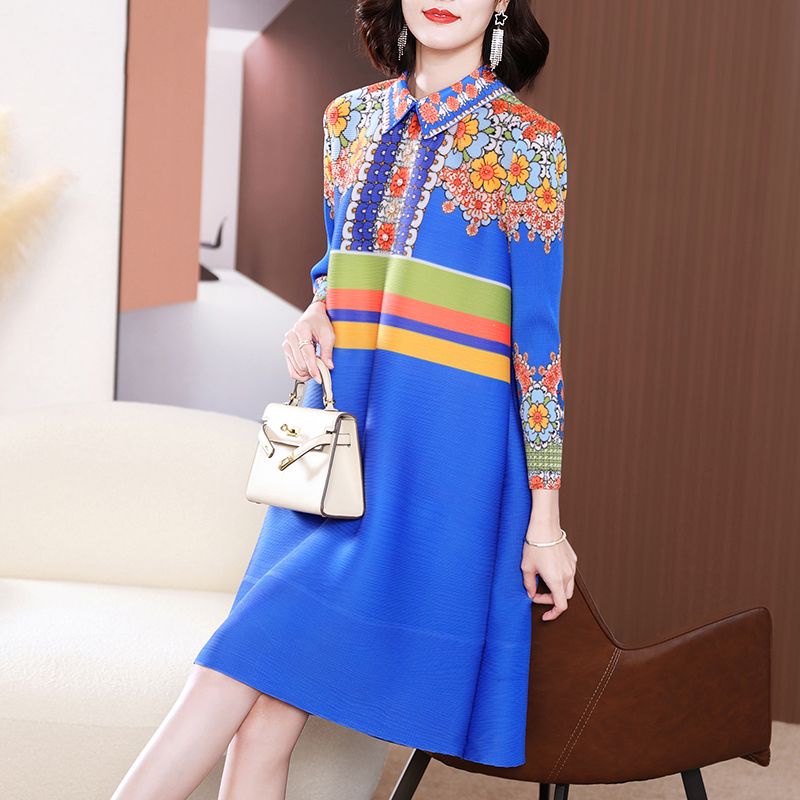 Đầm Dáng Rộng Xếp Ly In Họa Tiết Thổ Cẩm Phong Cách Dân Tộc Mẫu Mới 2023 Kích Thước Lớn Thời Trang Mùa Xuân Cho Nữ