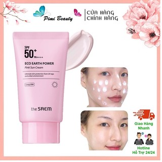 Kem chống nắng the saem eco earth sun cream, pink sun cream, power light sun cream spf50+ pa+++ 50ml