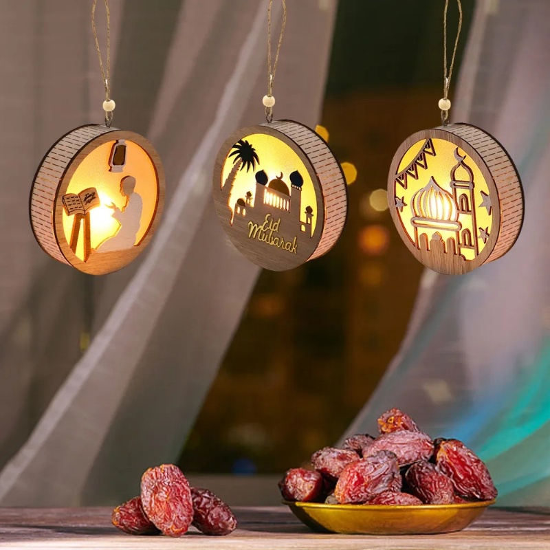 Eid Mubarak Mặt Dây Chuyền Đèn Tròn Chạm Khắc Hình Lâu Đài Màu Vàng Ấm Áp Chạy Bằng Pin Trang Trí Phòng Nhà Thờ Khách Sạn