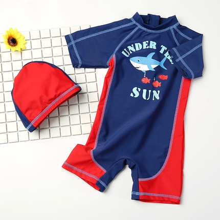 Bộ Đồ Bơi Liền Thân Trẻ Em Bé Trai Kèm Mũ Dành Cho Bé Trai 2-10 Tuổi