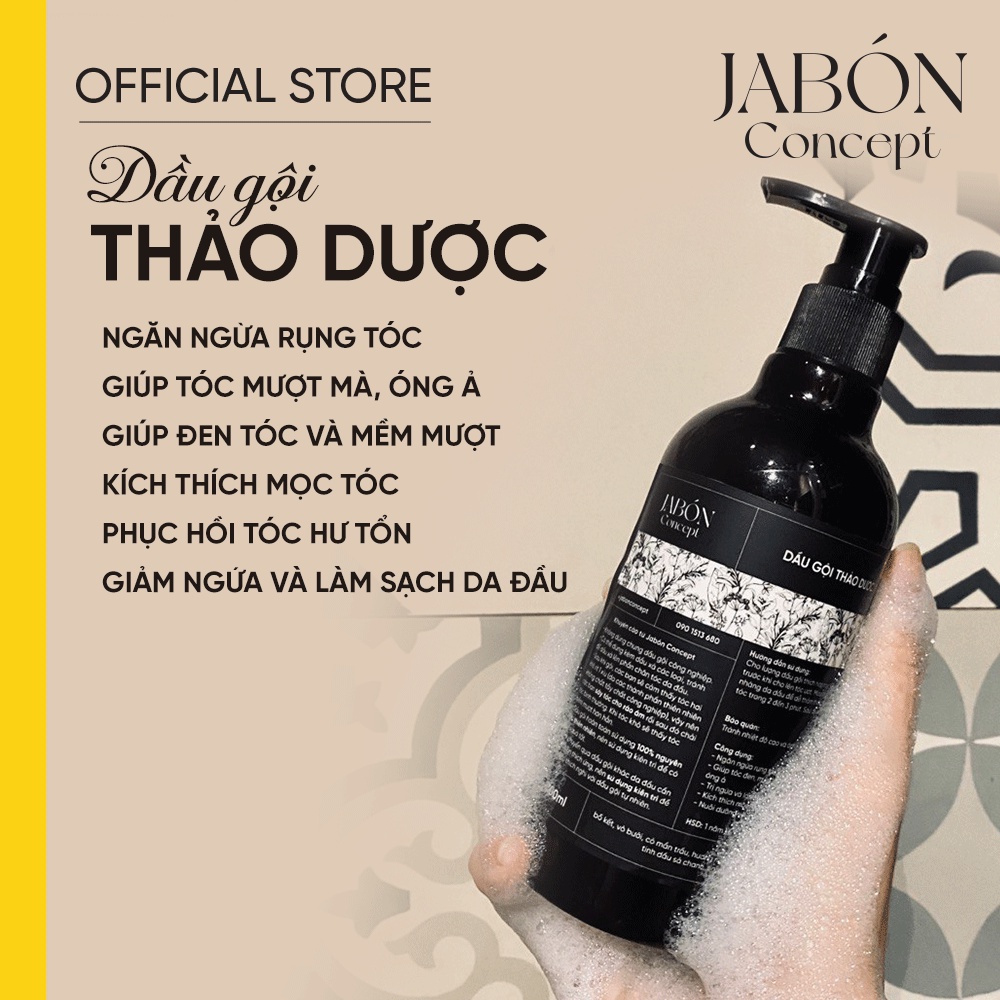 Dầu Gội Thảo Dược Thiên Nhiên Bồ Kết Bồ Hòn Cô Đặc Chống Rụng Tóc Làm Sạch 300ml - Jabon Concept