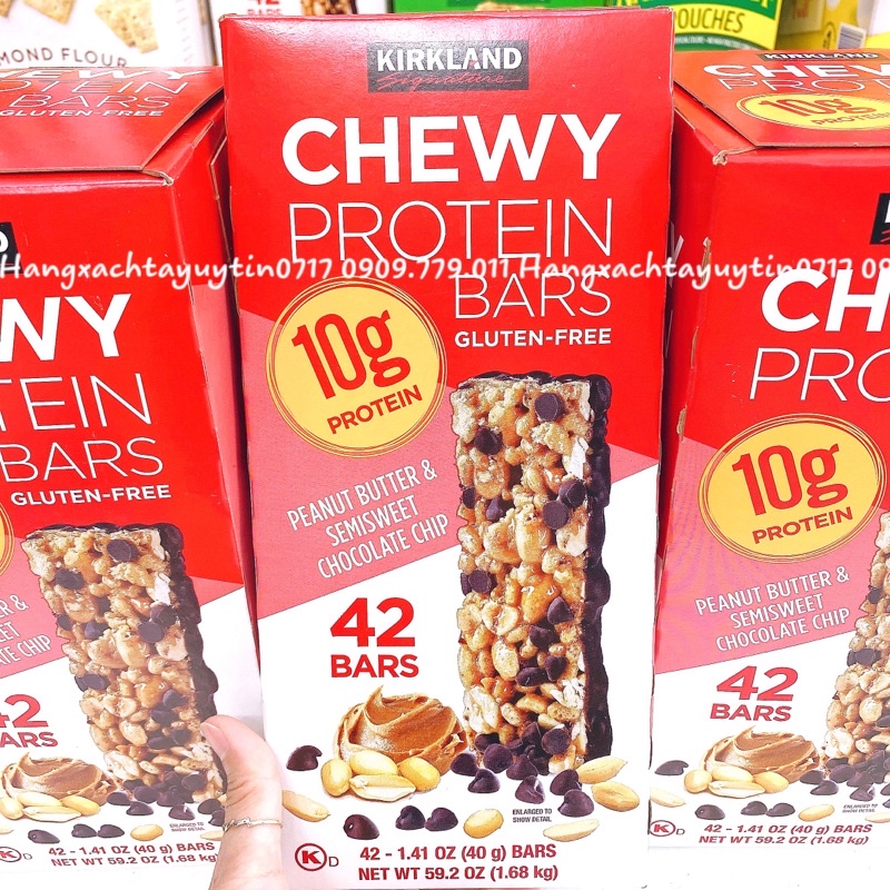 42 Thanh Protein chewy bars gluten free peanut butter semisweet chocolate chip Kirkland Mỹ