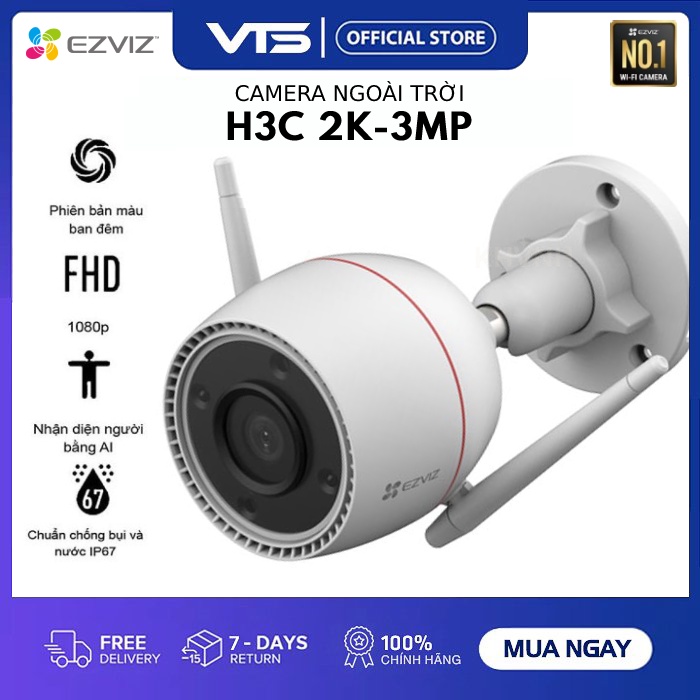 [FREESHIP] Camera IP Wifi EZVIZ H3C 3MP 2K Full Color, Đàm Thoại 2 Chiều, H.265 Ngoài Trời, Chuẩn IP67- VTS SmartHome