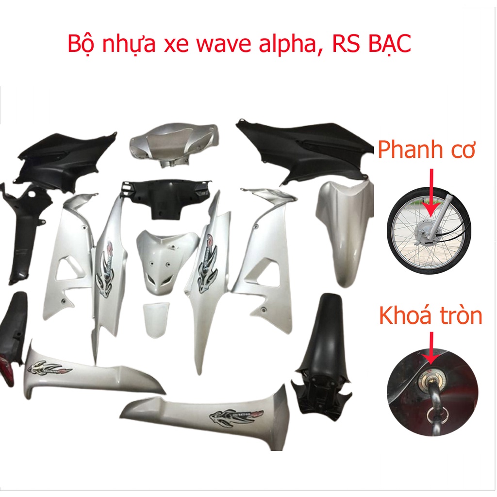 Bộ Dàn áo C100 xe Wave RS - wave alpha - wave s100 phanh cơ - khóa tròn- Nhựa nguyên sinh ABS màu Bạ