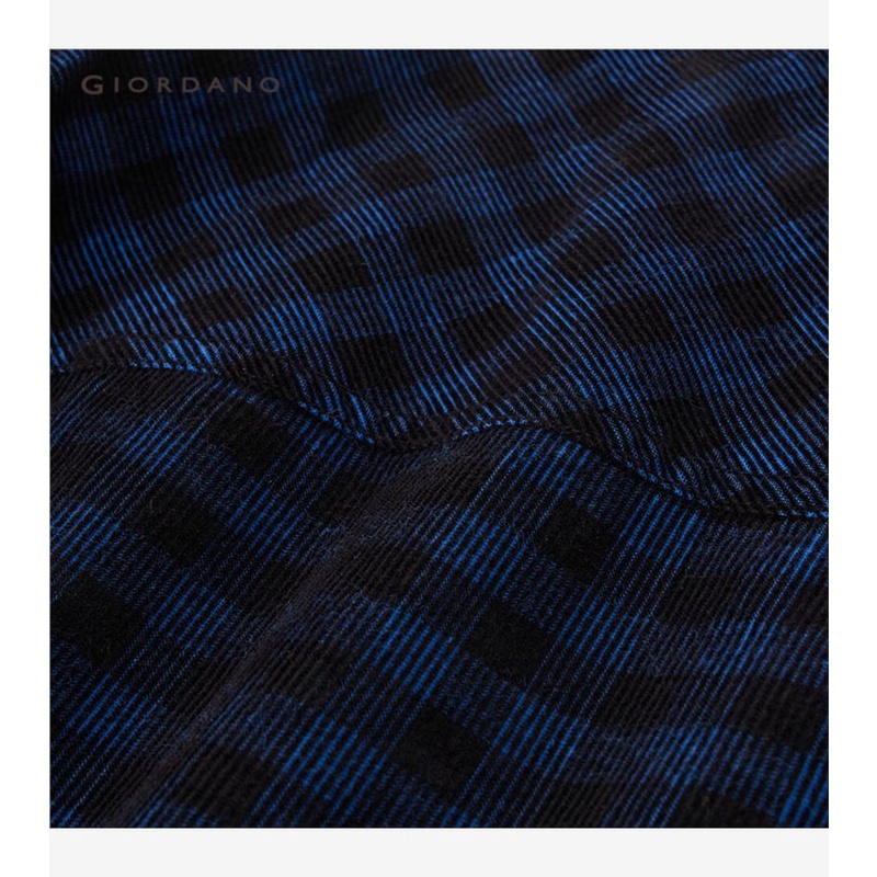 Áo sơ mi GIORDANO 18043601 vải dệt kim corduroy tay dài họa tiết caro phối túi dành cho nam