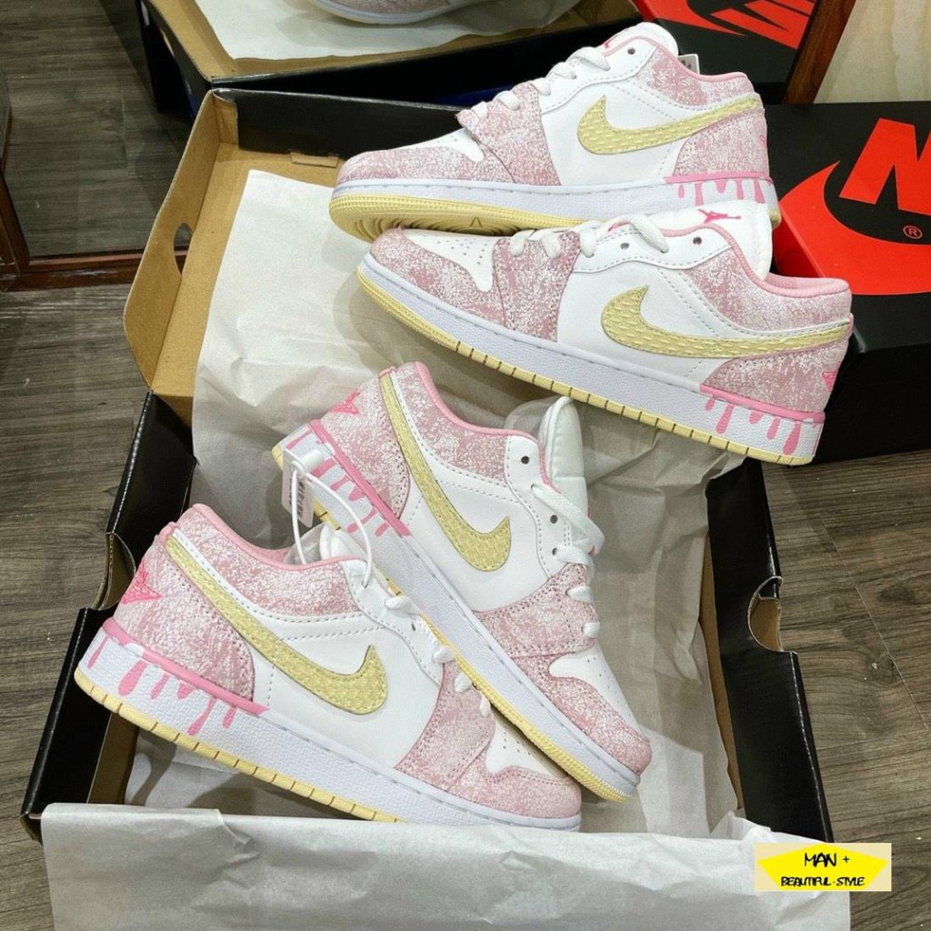 Giày Nike hồng vảy sơn, Jordan hồng loang cổ thấp nam nữ bản Scấp full Box+Bill