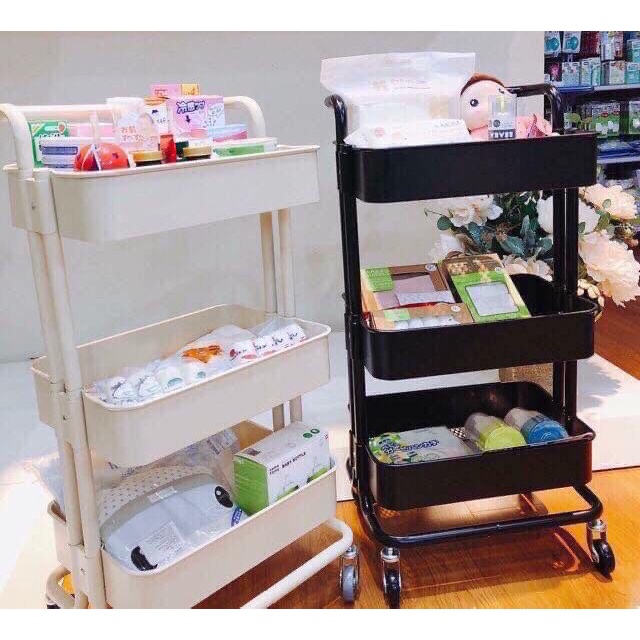 Kệ XE ĐẨY 3 Tầng, kệ để đồ spa GẤP GỌN có bánh xe