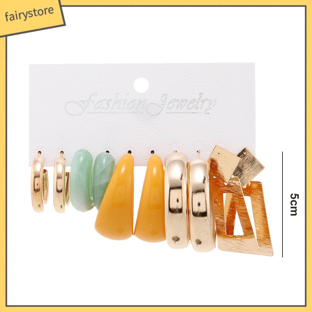 [Fairy1] 5 Đôi Bông Tai Nửa Hình Chữ C Bằng Acrylic Kim Loại Kiểu Dáng Hình Học Tối Giản Thanh Lịch Thời Trang Cho Nữ