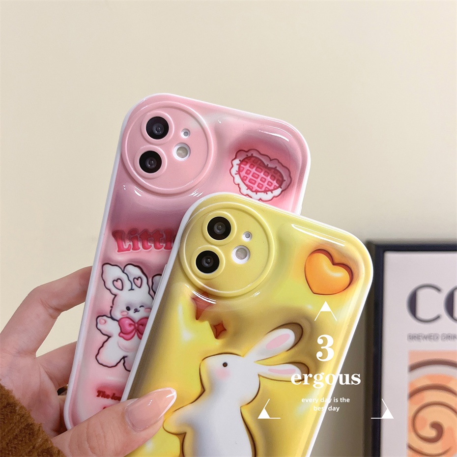 3D VisionỐp Điện Thoại Mềm In Hình Thỏ Hoạt Hình Bảo Vệ Ống Kính Máy Ảnh Cho iPhone 14 13 12 11 Pro Max SE2020 X XR Xs Max 7 8 Plus