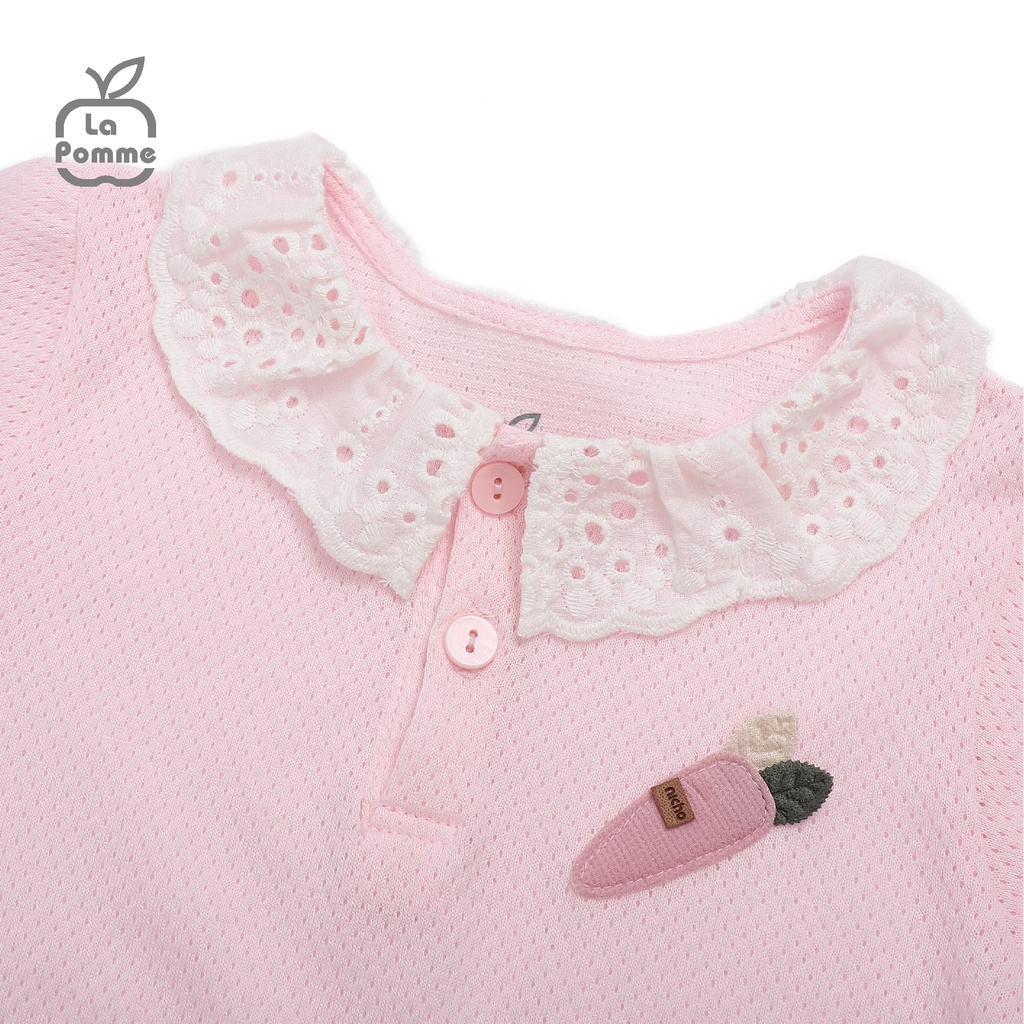 Bộ cộc tay La Pomme polo cổ ren - Trắng