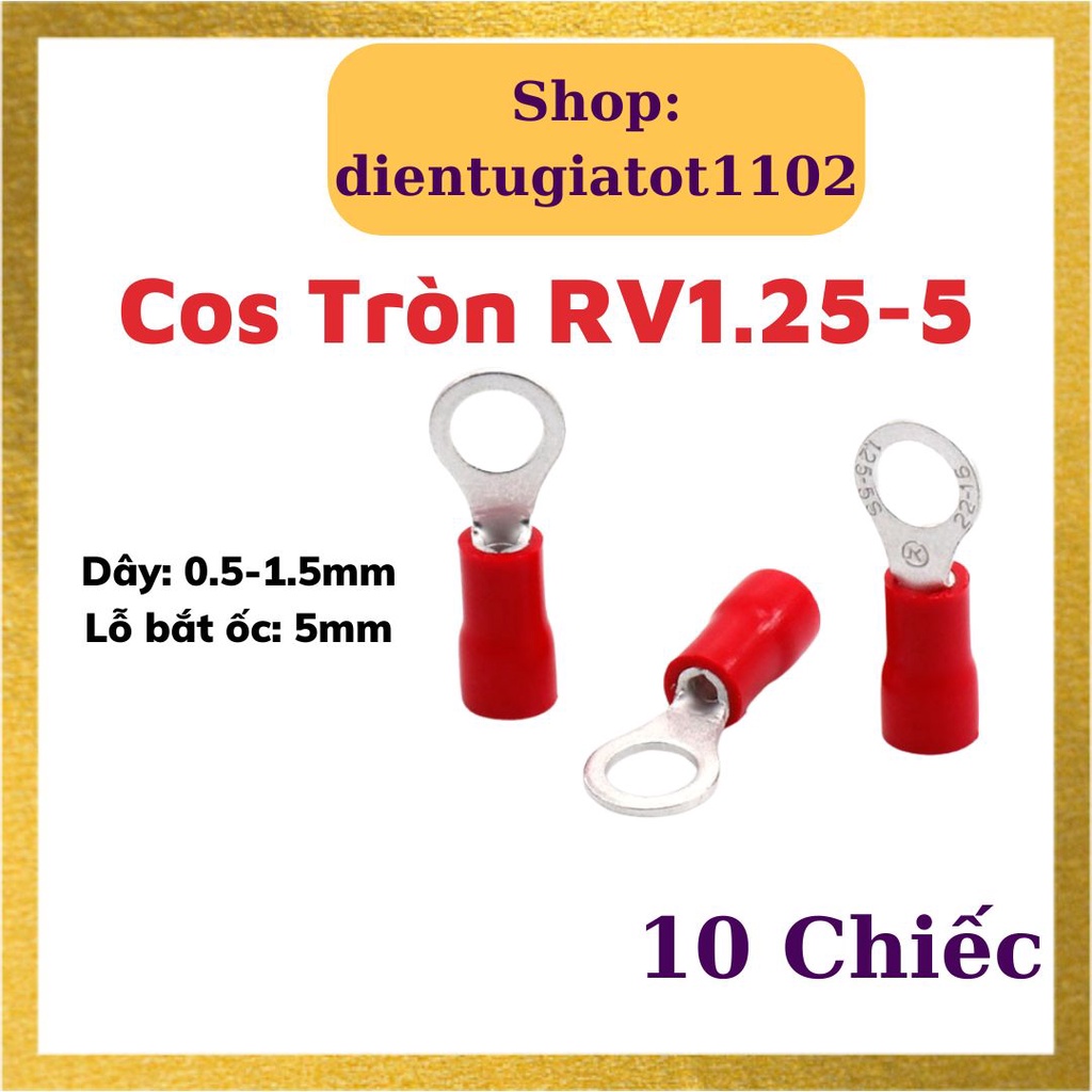10 Đầu cos tròn rv1.25-4, RV1.25-4, đầu cos dây điện, đầu cos xe máy