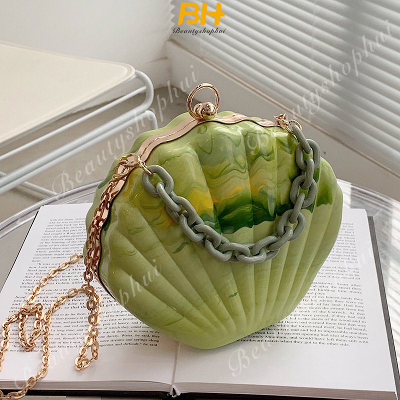 Túi Đeo Chéo Bằng Acrylic Màu Nhuộm Phối Dây Xích Thời Trang Mới Cho Nữ