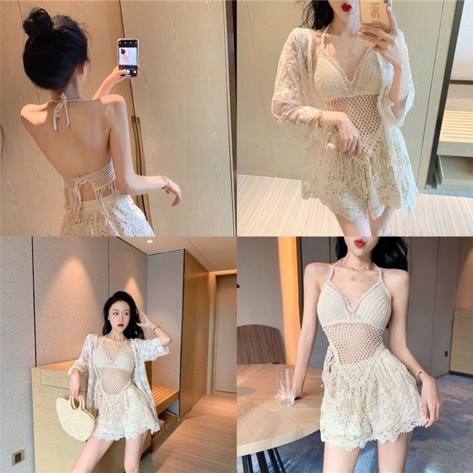 Set bikini ren móc đi biển 3 món áo bra quần khoác choàng đồ bơi đi biển | BigBuy360 - bigbuy360.vn