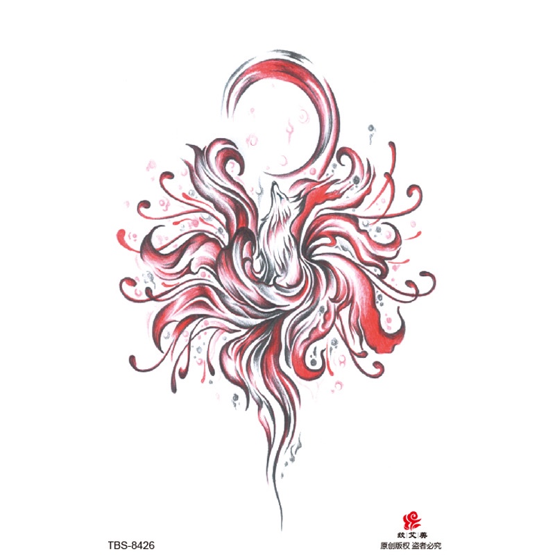 Hình Xăm Dán Tạm Thời Chống Nước Họa Tiết Hoa Lily / Sói / Sư Tử / Hổ Màu Đỏ Cho Nam Và Nữ