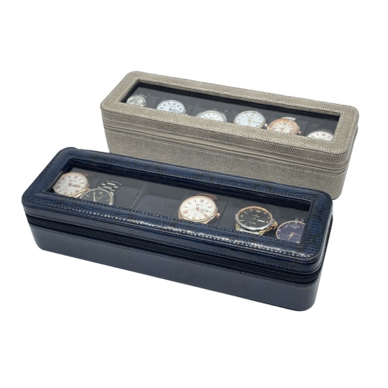 Hộp Đựng Trưng Bày 6 Ngăn Bằng Da PU Có Khóa Kéo Cho Nam &amp; Nữ