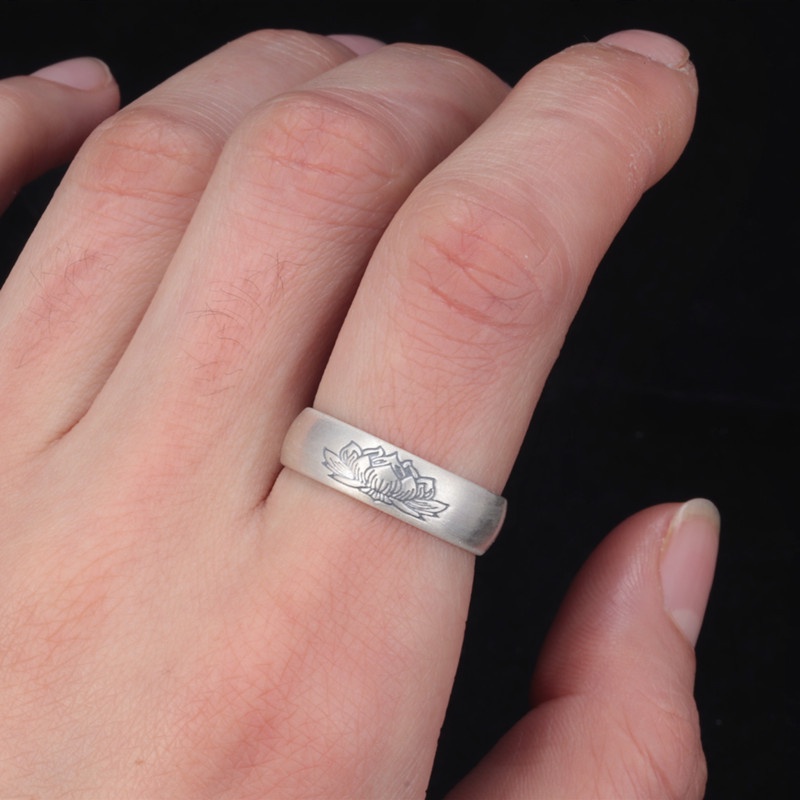 Nhẫn Bạc Hình Hoa Sen Độc Đáo Phong Cách Retro Cho Cặp Đôi