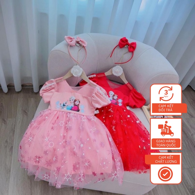 ( Tặng bờm nơ ) Đầm Elsa Công Chúa Cho Bé Gái 3 Màu Hồng, Xanh, Trắng Đủ Size 8 - 21kg