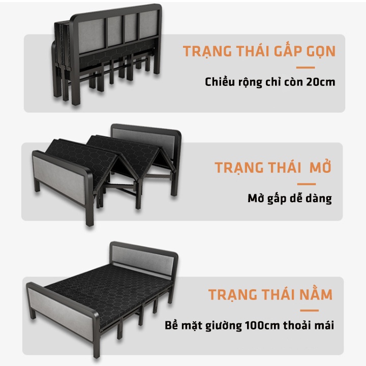 Giường Ngủ Cá Nhân Có Nệm Gấp Gọn Cao Cấp, Giường Ngủ Trưa, Giường Xếp Khung Thép