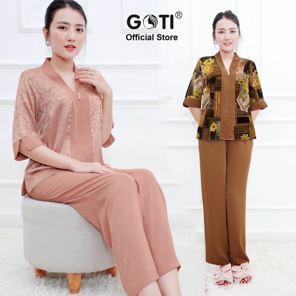 Đồ Bộ Trung Niên GOTI Mặc Lễ Tết Sang Trọng Chất Gấm Cao Cấp Cổ Chui Tay Lững Có Túi Pijama Lụa Cho Mẹ 3359 3360