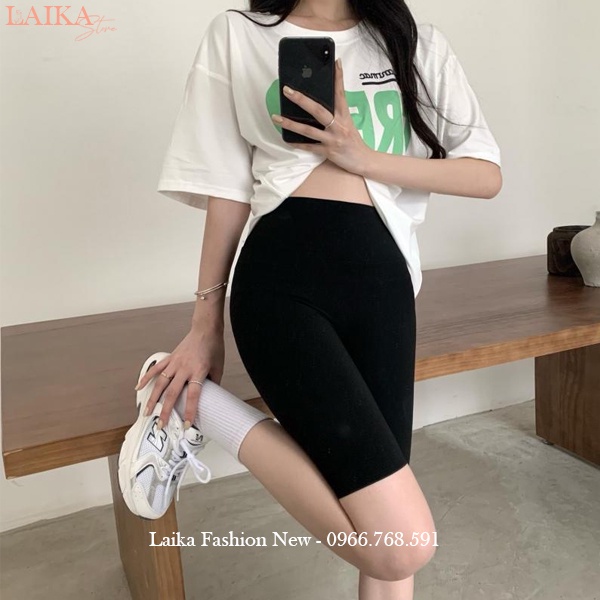 Quần legging đùi lửng ngố cạp cao nâng mông co giãn cuộn tím vải thun - Quần biker nữ ôm màu đen mặc ở nhà tập gym yoga