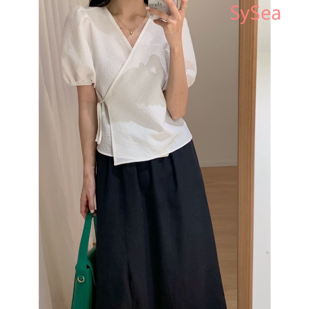 Plus Áo Kiểu Tay Phồng Cổ Chữ V Thời Trang Mùa Hè Hàn Quốc Cho Nữ