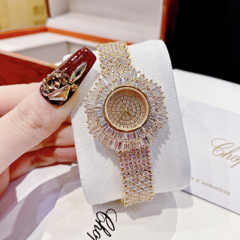 Đồng hồ nữ chopard mặt tròn đính đá máy Quartz Thiết Kế Full Đá Pha Lê. Đồng Đô Cao Cấp vàng gold