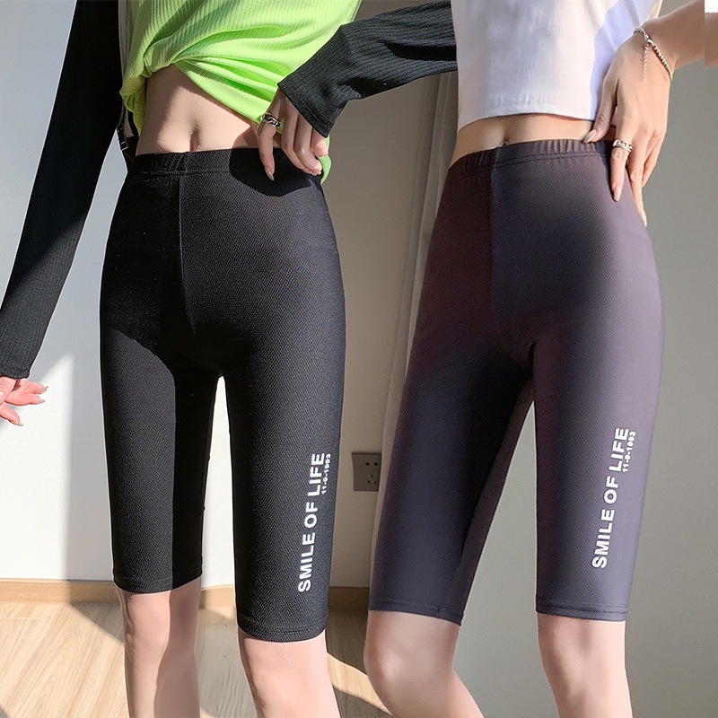 Quần Legging Thể Thao Bằng Lụa Lạnh Mỏng Họa Tiết Sọc Caro Chống Lộ Hàng Có Size Lớn Cho Nữ
